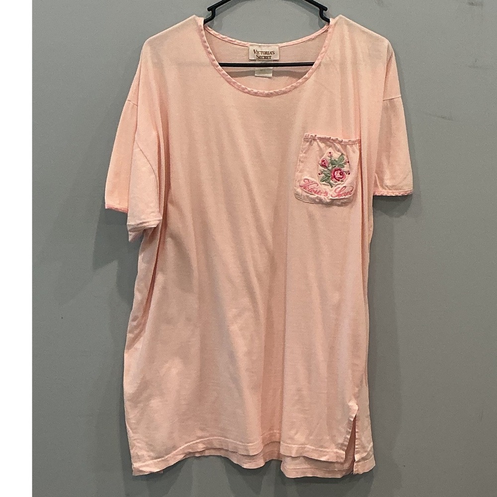 Vtg Victorias Secret Womens Cotton Nightshirt M L Pink Embroidered Cottage 90s